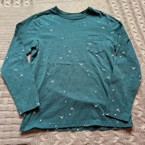 Hanna Andersson Long Sleeve Pocket Tee in Juniper with Bears ~ 12 - Picture 1 of 12